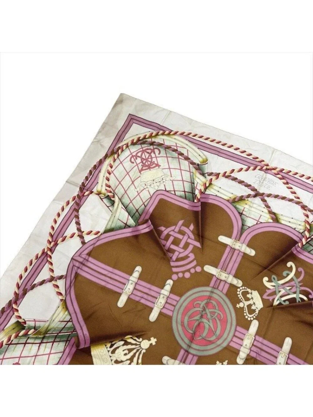 Hermes Grande Tenue Horse Attire Crown Carre 90 Scarf Silk 100% Pink